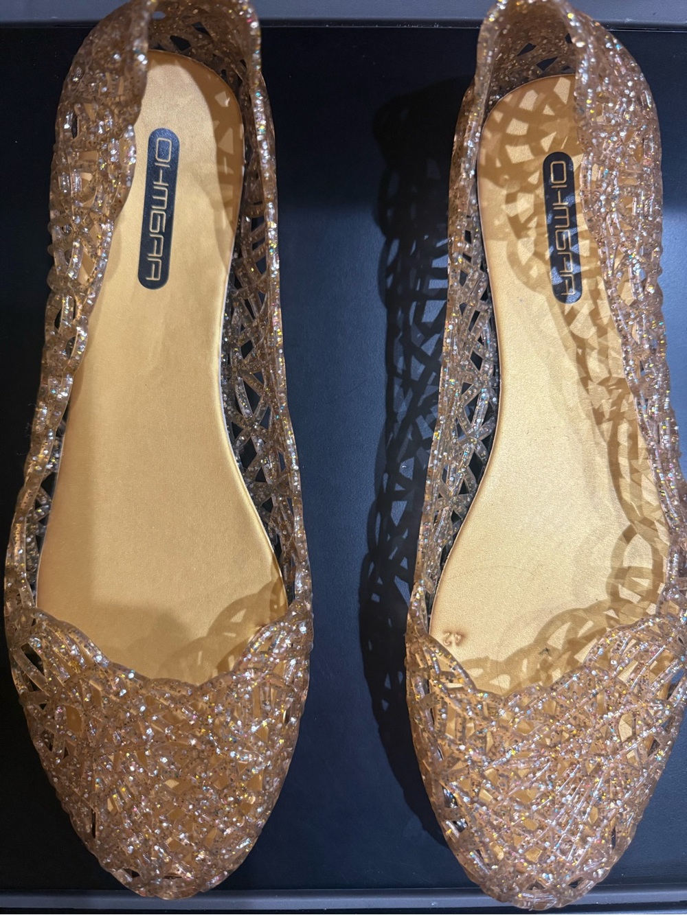 OHMGAA Rose Gold Glitter Woven Jelly Flats — Slip-On Women’s Flats-FitsSize11-12